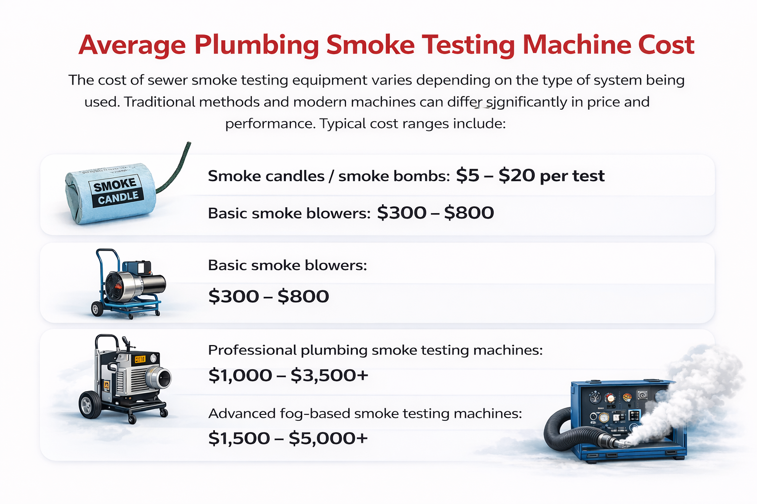 Average plumbing smoke testing equipment costs